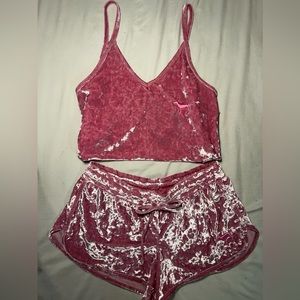 Pink Victoria Secret velvet two piece set